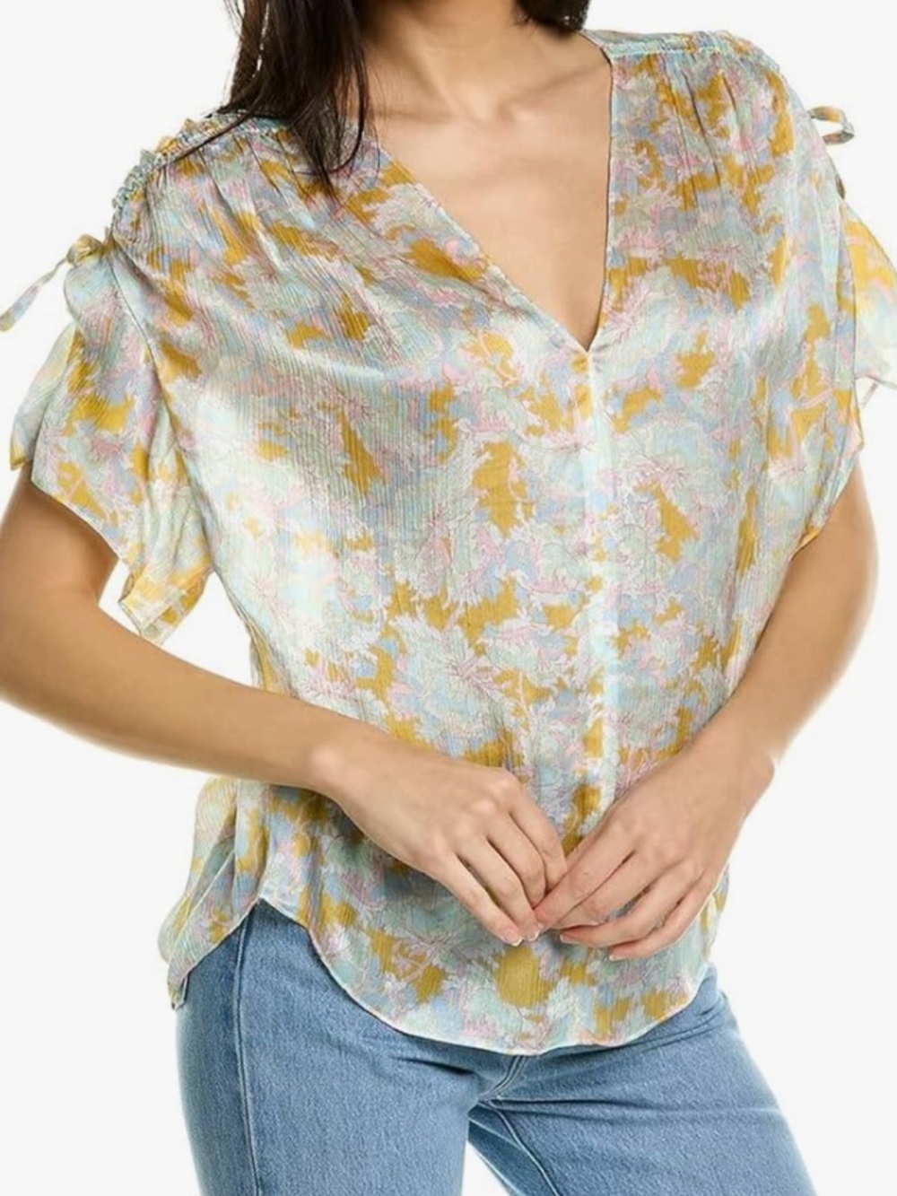 Vince Women's Lotus Ruched Flutter sleeve blouse